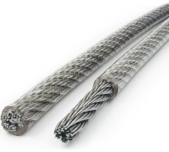 Изображение товара Нержавеющий трос в пвх оплетке KREPFIELD 1,0/1,5 мм, сталь а4, плетение 7x7, средней мягкости, 3 м 814593А4ТРОС1х1,5ММ-3