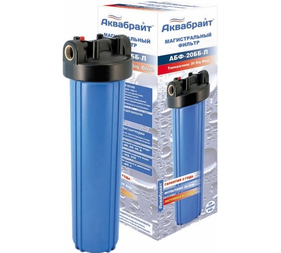Изображение товара Магистральный фильтр Аквабрайт АБФ-20ББ-Л подключение латунная резьба 1" ключ в комплекте 33673