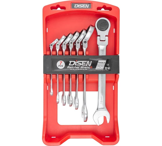 Изображение товара Набор ключей Disen трещоточных с шарниром 7пр.(8,10,12,13,14,17,19мм),в пластиковом держателе DSD1510F(54344)