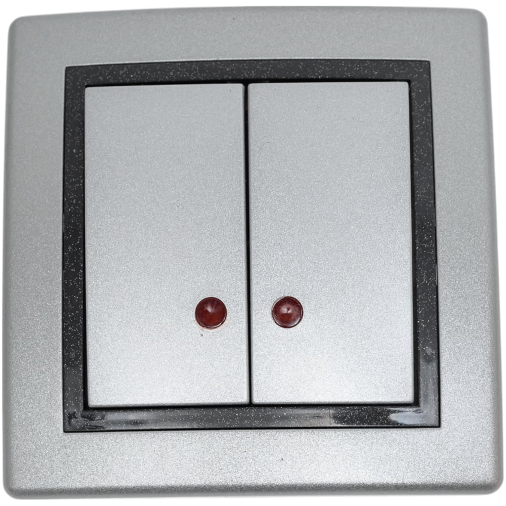 Изображение товара 2-клавишный выключатель Aling-conel PRESTIGE с индикатором 10A 250V серебро-графит