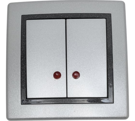 Изображение товара 2-клавишный выключатель Aling-conel PRESTIGE с индикацией 10AX 250V серебро-графит-серебро арт. 626.S2S