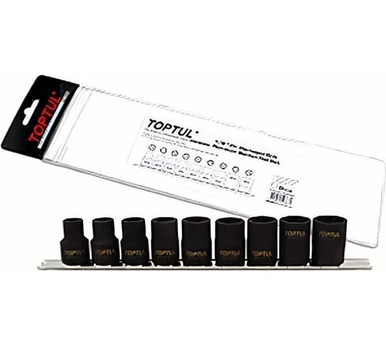 Изображение товара Набор головок для сорванных граней 1/2"DR, 9 предметов, на подвесе TOPTUL GAAG0903