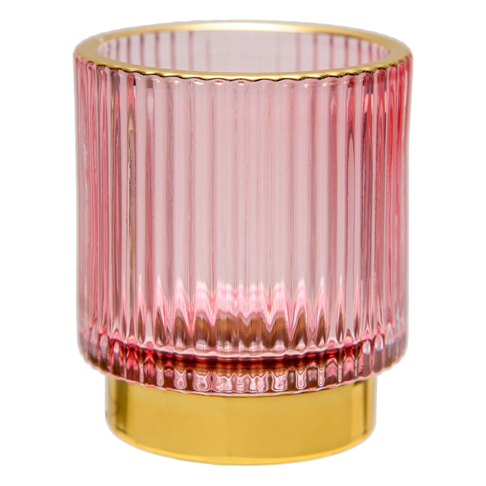 Изображение товара Декоративный подсвечник из рельефного стекла Вещицы 70х70х80 мм, розовый