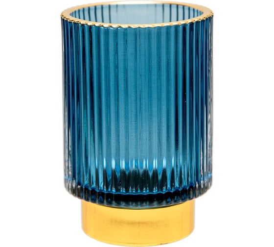Изображение товара Декоративный подсвечник из цветного рельефного стекла Вещицы 85х85х130 мм, синий Star-13