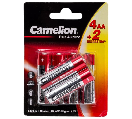 Изображение товара Батарейка Camelion New plus alkaline 4+2 lr6 (4+2lr6-bp, 1.5в) 15308