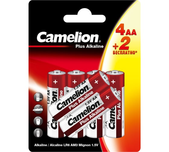 Изображение товара Батарейка Camelion New plus alkaline 4+2 lr6 (4+2lr6-bp, 1.5в) 15308