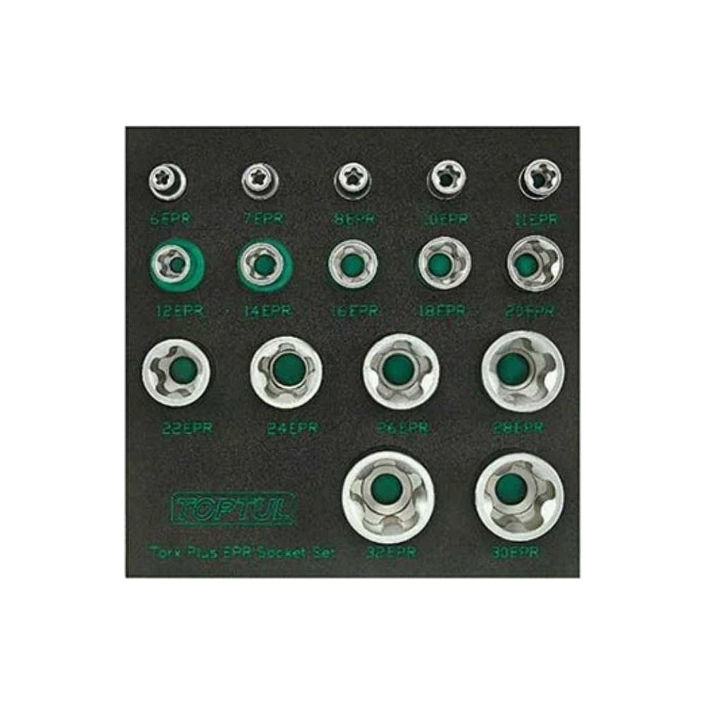 Набор головок 1/4"DR, 3/8"DR, 1/2"DR, 6EPR-32EPR, 16 предметов TOPTUL GABF1601
