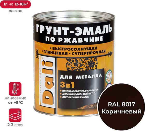 Изображение товара Грунт-эмаль по ржавчине Dali 3 в 1 коричневая RAL 8017 2 л 3 19584