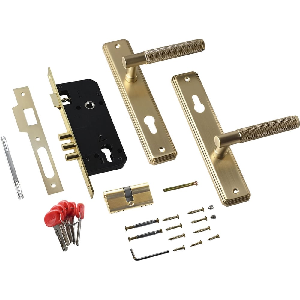 Изображение товара Врезной замок БУЛАТ Ферона ЗВ4-3.70.02.06 с ручкой, матовое золото, 5 ключей