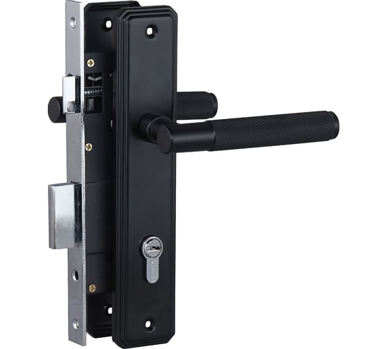 Изображение товара Врезной замок БУЛАТ ЗВ4-1.02.02 ФЕРОНА с ручкой, черный, 5 перфорированных ключа 15406