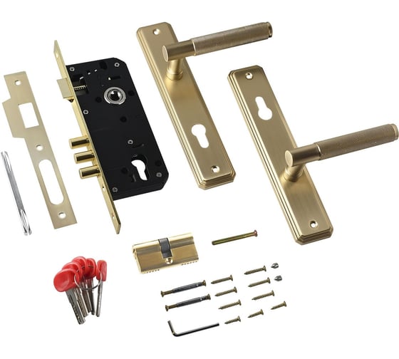 Изображение товара Врезной замок БУЛАТ ЗВ4-3.02.06 Ферона с ручкой, матовое золото, 5 перфорированных ключа 15707