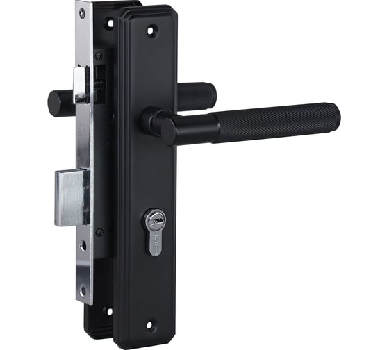 Изображение товара Врезной замок БУЛАТ ЗВ4-1.70.02.02 Ферона с ручкой, черный, 5 перфорированных ключа 15408