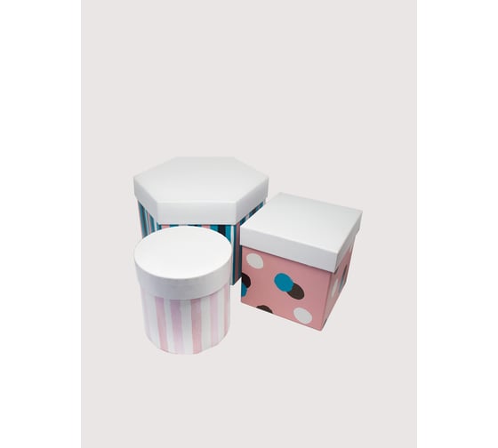 Изображение товара Набор подарочных фигурных коробок для хранения Cartonnage 3 в 1, 3 коробки разного размера, формы и дизайна, 12x12 - 22x19x14.5 см NFK.23.6.10.F