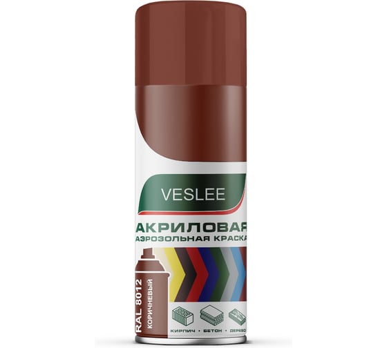 Изображение товара Аэрозольная акриловая краска Veslee RAL 8012 коричневая 270гр V8012