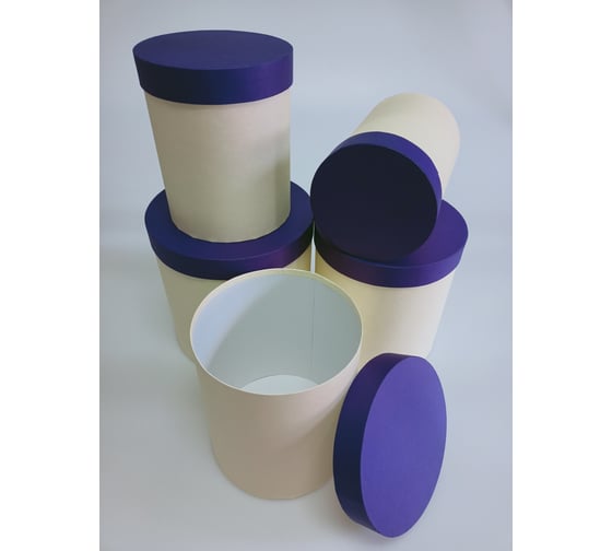 Изображение товара Набор круглых подарочных коробок для хранения Cartonnage, 5 коробок-матрешек разного размера, 14x18 - 22x22 см NKPK.21.4.14.Kr