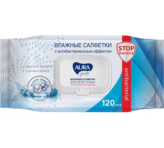 Изображение товара Влажные салфетки ООО Комус family антибактериальные, 120 шт., с крышкой 716564