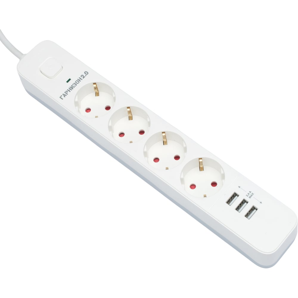 Изображение товара Сетевой фильтр Гарнизон 2.0 с 4 розетками и 3 USB портами