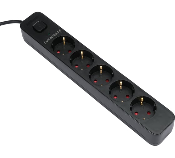 Изображение товара Сетевой фильтр Гарнизон 2.0, 5р, 10а, 5м, ур.защиты 2+, черный, пакет, EPS-5-B-5