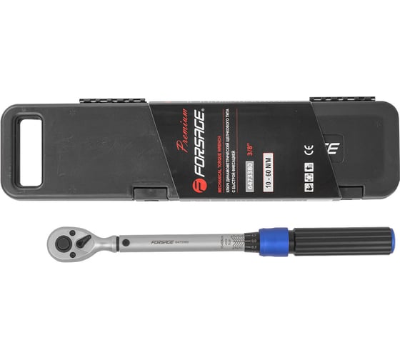 Изображение товара Ключ Forsage динамометрический щелчкового типа с быстрой фиксацией "Premium" 10-60Нм,3/8",в пластиковом кейсе F-6473380(48602)