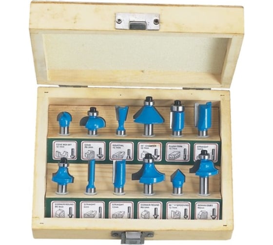 Изображение товара Набор твердосплавных фрез по дереву 12B 12 шт Strong стф-8313