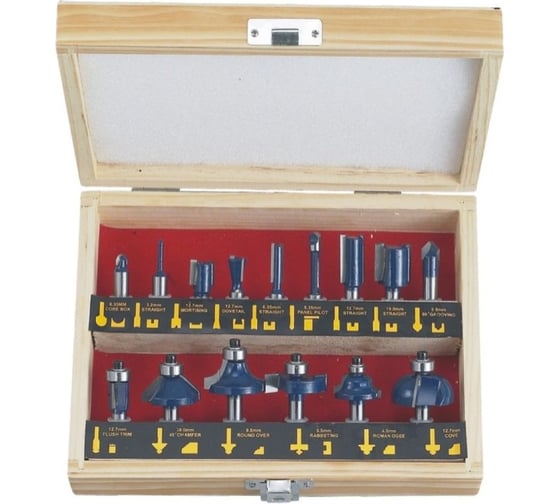 Изображение товара Набор твердосплавных фрез по дереву 15B 15 шт Strong стф-8324