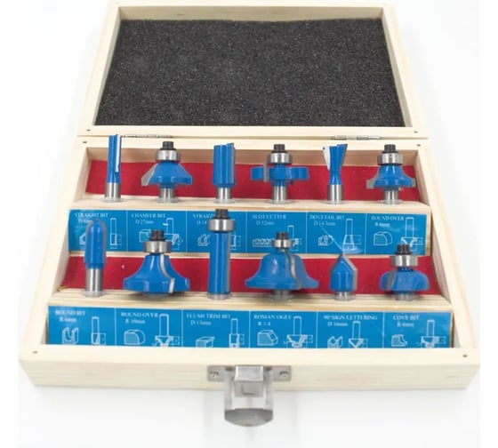 Изображение товара Набор твердосплавных фрез по дереву 12S 12 шт Strong стф-8322