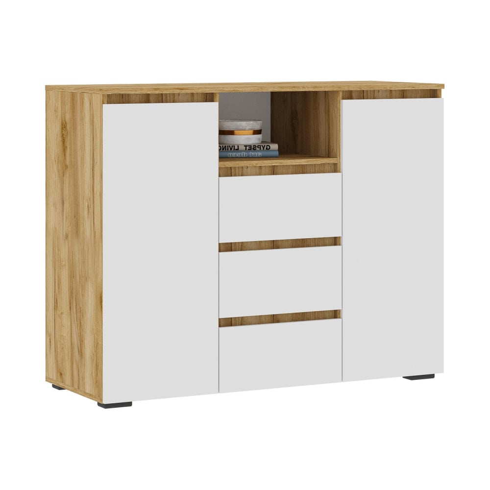 Изображение товара Комод Woodville Элла км 01 белый дуб крафт золото минимализм 5 ящиков