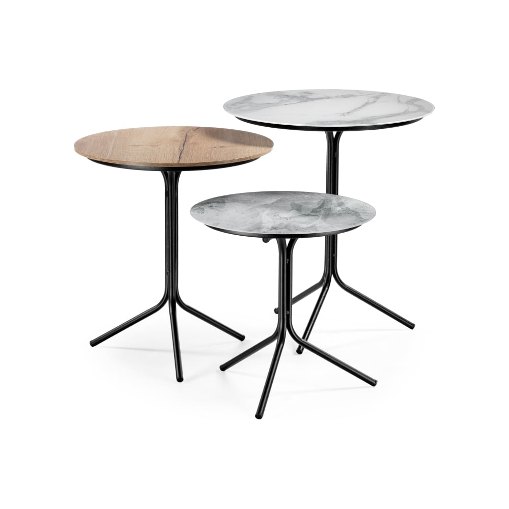 Изображение товара Комплект кофейных столиков Woodville Рускус, белый и серый мрамор, стиль лофт