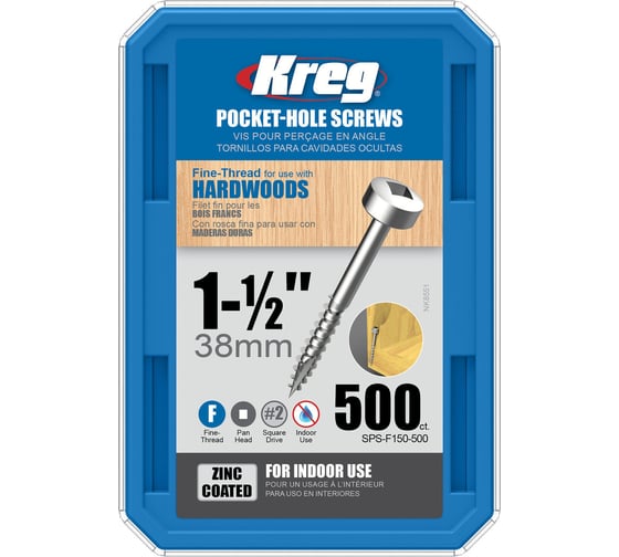 Изображение товара Шурупы Kreg с мелким шагом 1-1/2" 38 мм Pan-Head 500 шт. SPS-F150-500-INT