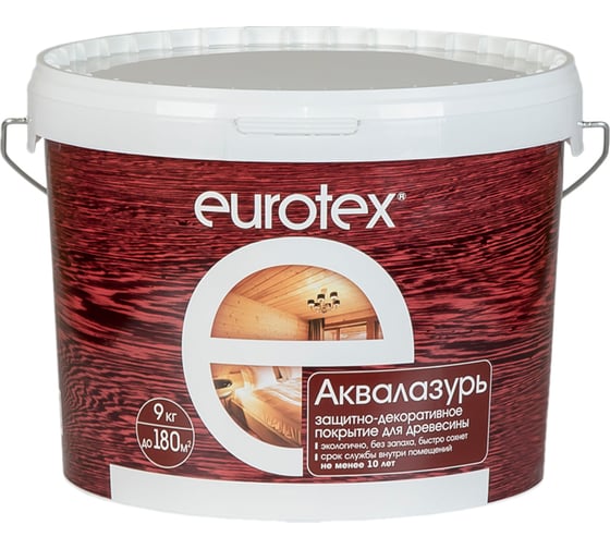 Изображение товара Защитно-декоративное покрытие для древесины Eurotex Аквалазурь бесцветный 9 кг 22082
