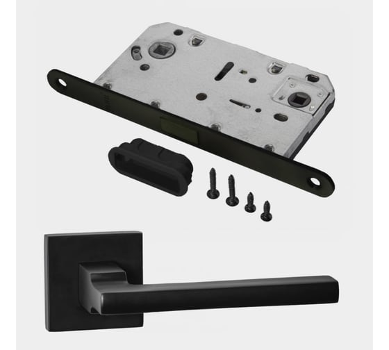 Изображение товара Комплект для межкомнатной двери PAULINIDOR ручки 514-02, сантехническая магнитная защелка 5096, черный 514-035096BL