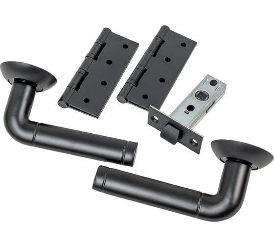 Изображение товара Комплект для межкомнатной двери PAULINIDOR ручки 503-08, защелка 5-45 pl, врезные петли 2 шт, черный 503-085-45pl4SBL