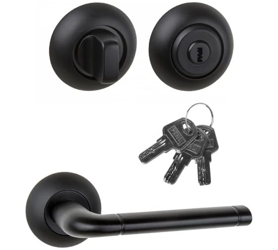 Изображение товара Комплект для межкомнатной двери PAULINIDOR ручки 503-08, завертка с ключом 08, черный 503-08BK-K08BL
