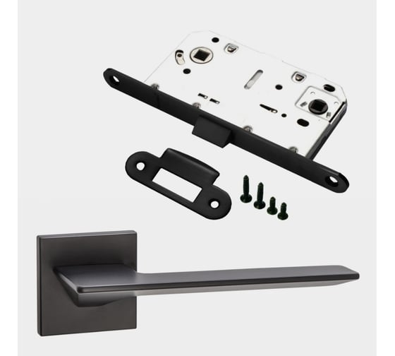 Изображение товара Комплект для межкомнатной двери PAULINIDOR ручки 543-03 slim, сантехническая защелка 96PL, черный 543-03slim96PLBL