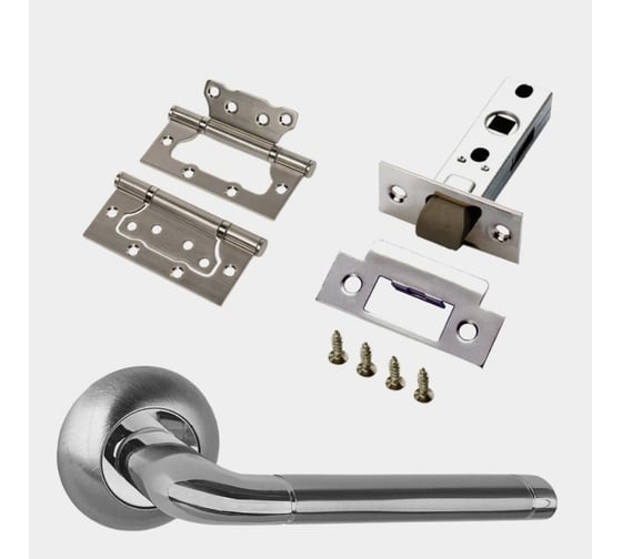 Изображение товара Комплект для межкомнатной двери PAULINIDOR ручки 503-08, защелка 5-45 pl, петли без врезки 2 шт, никель матовый 503-085-45pl2SSN