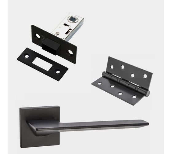 Изображение товара Комплект для межкомнатной двери PAULINIDOR ручки 543-03 slim, защелка магнитная 5-50, врезные петли 2 шт, черный 543-03slim5-504SBL