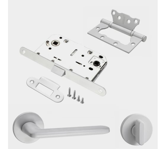 Изображение товара Комплект для межкомнатной двери PAULINIDOR ручки 546-06 slim, сантех. защелка 96PL, завертка AL 06 slim, петли 2 шт, белый 546-06slim96PLAL062SMSW