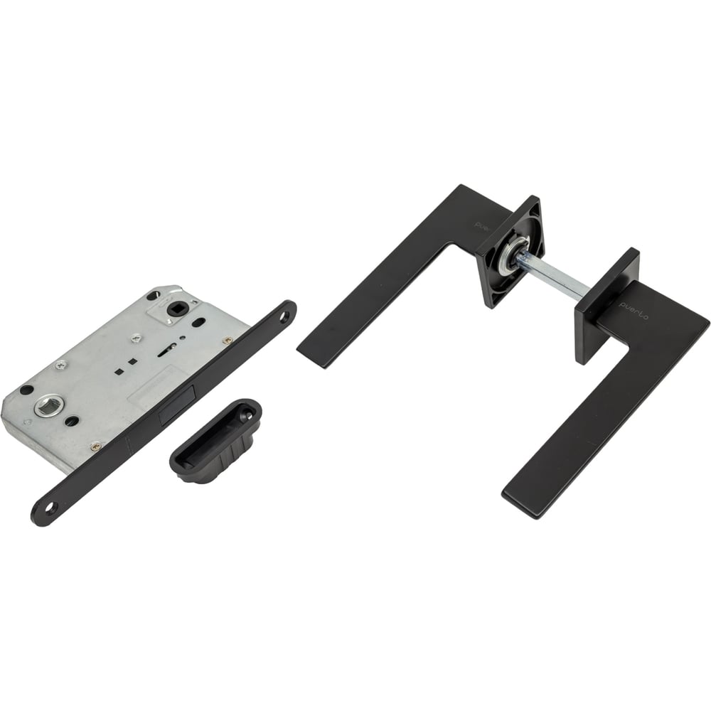 Изображение товара Комплект для межкомнатной двери PAULINIDOR ручки 543-03 slim и магнитная защелка 5096 черный