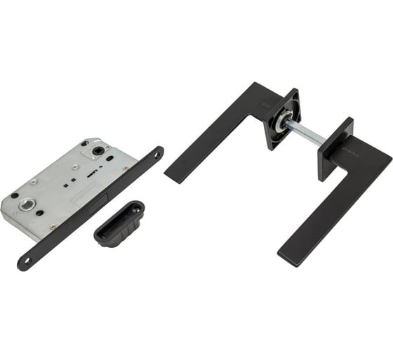 Изображение товара Комплект для межкомнатной двери PAULINIDOR ручки 543-03 slim, сантехническая магнитная защелка 5096, черный 543-03slim5096BL