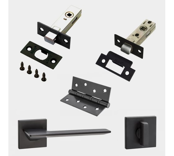 Изображение товара Комплект для межкомнатной двери PAULINIDOR ручки 543-03 slim, защелка 5-45PL, завертка AL 03 slim, задвижка BK45, врез. петли 2 шт, черный 543-03slim5-45AL03BK454SBL