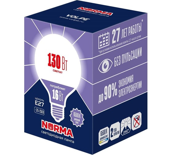 Изображение товара Светодиодная лампа Volpe LED-G95-16W/6500K/E27/FR/NR UL-00010995