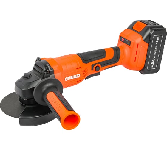 Изображение товара Угловая аккумуляторная шлифмашина СПЕЦ БШУ-125-18Ли/М бесщеточный двигатель, 125 мм, 8000 об/мин, 18 В, 2 аккумулятора, Ли-Ион,  4,0 Ач, зу 2,0ч, кейс, цветная рубашка на кейс СПЕЦ-4117