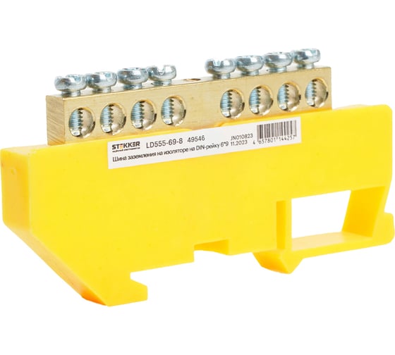 Изображение товара Шина STEKKER "n" на изоляторе 6x9 на din-рейку 8 выводов, желтый, ld555-69-8, 49546