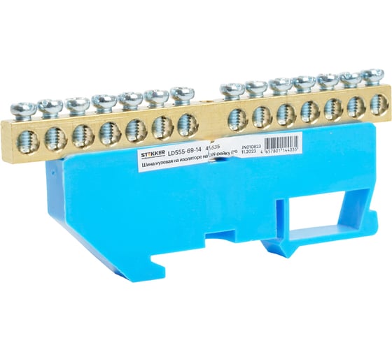 Изображение товара Шина STEKKER "n" на изоляторе 6x9 на din-рейку 14 выводов, синий, ld555-69-14, 49535
