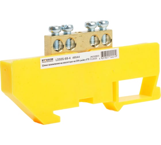 Изображение товара Шина STEKKER "n" на изоляторе 6x9 на din-рейку 4 вывода, желтый, ld555-69-4, 49544