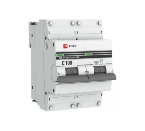 Изображение товара Автоматический выключатель EKF 2P 100А C 10kA ВА 47-100 PROxima mcb47100-2-100C-pro