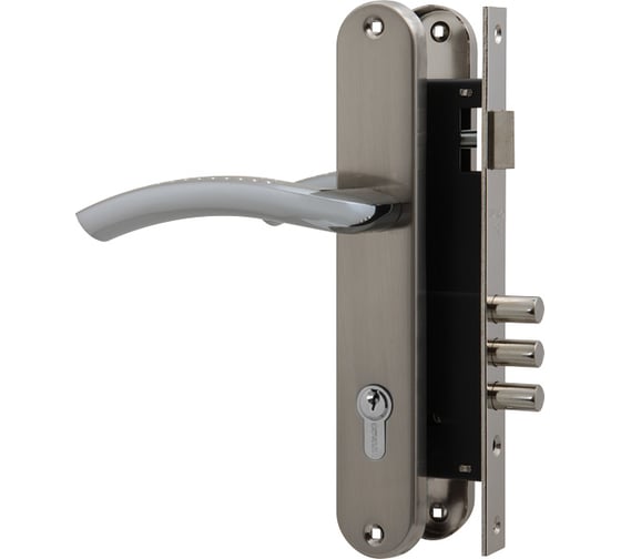 Изображение товара Врезной цилиндровый замок с защелкой, в комплекте с ручкой Fuaro SET F9013 SN/CP мат ник/хром, 5 кл. 27075