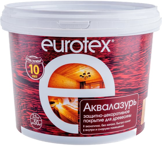 Изображение товара Защитно-декоративное покрытие для древесины Eurotex Аквалазурь калужница, полуглянцевое, 2.5 кг 19960