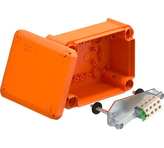 Изображение товара Распределительная коробка OBO Bettermann огнестойкая, T 100 E 4-5, 150x116x67 мм, 5 клемм, 4 мм2, сплошная стенка 7205510