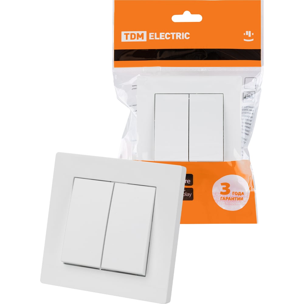 Изображение товара 2-х клавишный выключатель TDM ELECTRIC Сенеж для освещения белый